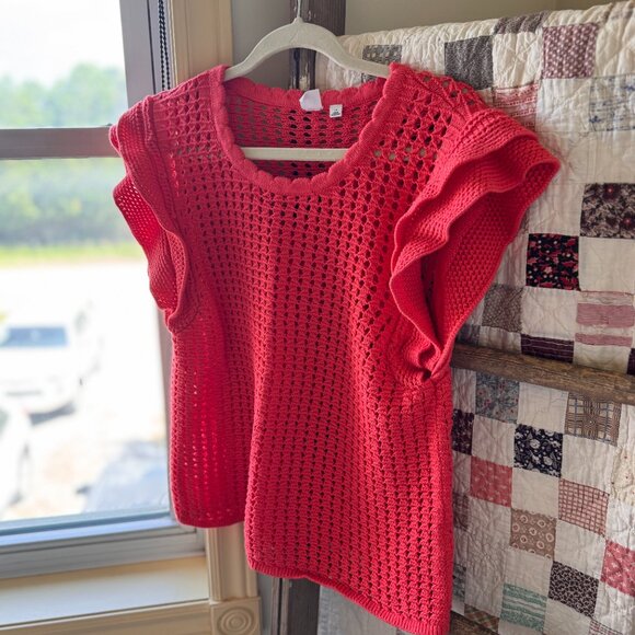 Crochet Flutter Sleeve Top - Picture 1 of 6